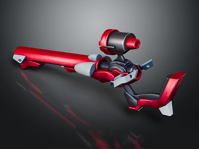 Red Futuristic Mechanical Weapon Arm With Cannon And Metallic Joints 3d model