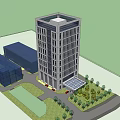 Modern High Rise Office Building With Glass Windows And Surrounding Green Trees