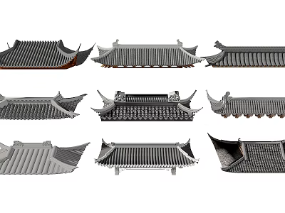 Traditional Chinese Architecture Roof Components With Various Styles And Structural Details 3d model