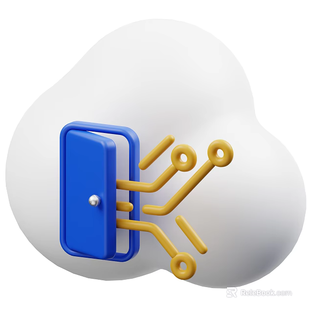 Modern Decorative Ornament Set With Cloud Shaped Base Blue Rectangular Element And Yellow Circuit Lines 3d model 
