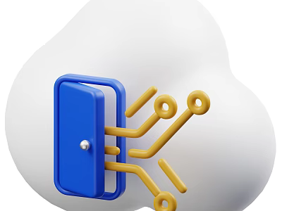 Modern Decorative Ornament Set With Cloud Shaped Base Blue Rectangular Element And Yellow Circuit Lines 3d model