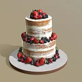 Two Tiered Naked Cake Decorated With Fresh Strawberries And Blueberries On Round Platter