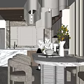 Elegant Modern Restaurant Interior With Marble Dining Table Pendant Lights And Plants