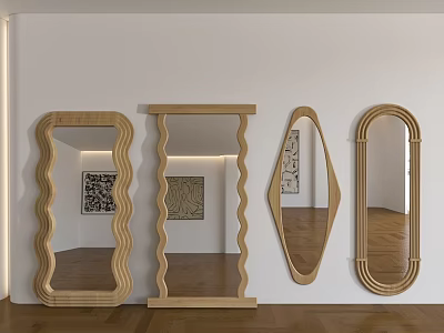 Stylish Wooden Mirrors With Wavy And Oval Frames For Modern Interior Decor 3d model
