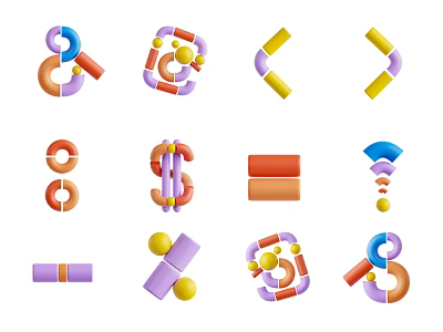 Colorful 3D Abstract Geometric Icons With Various Shapes And Elements 3d model