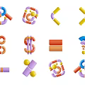 Colorful 3D Abstract Geometric Icons With Various Shapes And Elements