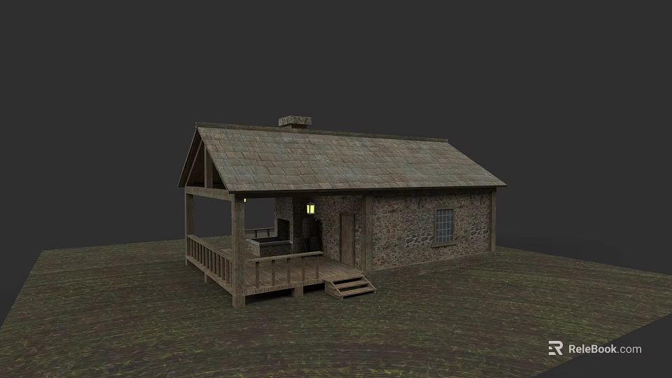 European Style Architecture With Stone Wooden Structure Sloped Roof Porch And Chimney 3d model 