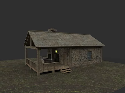 European Style Architecture With Stone Wooden Structure Sloped Roof Porch And Chimney 3d model