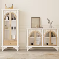 Elegant White Carved Decorative Cabinets With Glass Doors Books Picture Frame And Vase