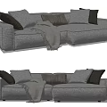 Grey Sectional Sofa with Woven Texture Multiple Cushions and Throw Blanket 3d model
