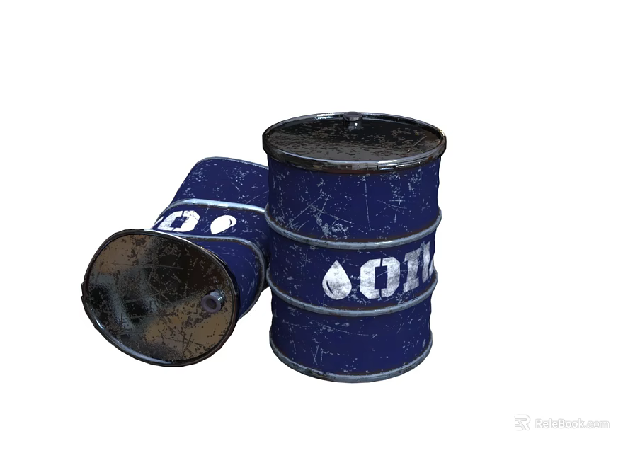 Household Items Blue Oil Drums Featuring Water Drop Patterns Standing And Lying 3d model 