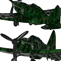 Green Camouflage Military Propeller Airplanes Side View Design Illustration