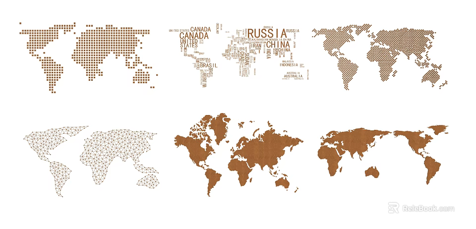 Stylish World Map Wall Decor With Various Designs And Color Patterns 3d model 