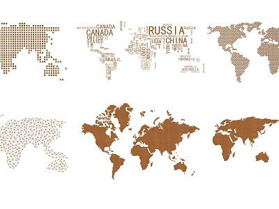 Stylish World Map Wall Decor With Various Designs And Color Patterns 3d model