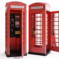 Classic Red Telephone Booths Public Facility With Open And Closed Doors
