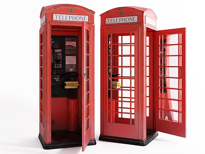 Classic Red Telephone Booths Public Facility With Open And Closed Doors 3d model