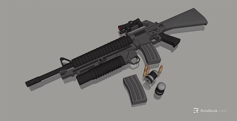 Tactical Military Style Rifle With Scope Magazine And Ammunition Bullets 3d model 