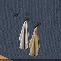 Practical Kitchen Hooks With Towels On Blue Textured Wall And Wooden Countertop Edge