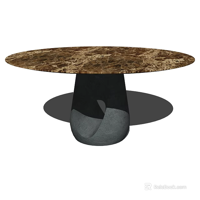 Modern Round Desk With Marble Top And Black Gray Base Design 3d model 