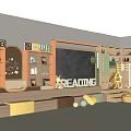 Cartoon Shaped Bookshelves In Children's Reading Room With Blackboard And Reading Sign