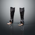 Women's Black Leather High Boots With Open Toe And Side Straps Fashion Design
