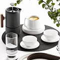 Minimalist Natural Tableware Set with Green Plant Wooden Containers Cups Plates and Tea Set