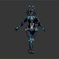 Game Movie Character In Futuristic Teal Blue Mechanical Armor With Glowing Accents And Sci Fi Design
