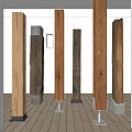 Various Wooden And Stone Columns Arranged In Modern Interior Space With Unique Designs