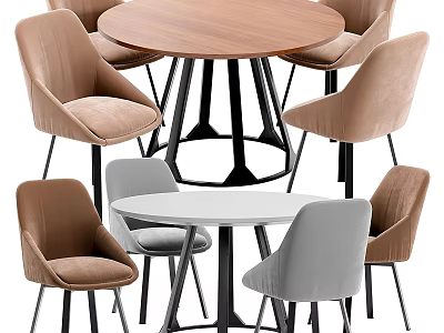 Modern Round Wooden Table And Upholstered Chairs Set With Metal Legs And Multi Color Design 3d model
