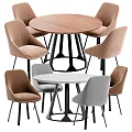 Modern Round Wooden Table And Upholstered Chairs Set With Metal Legs And Multi Color Design