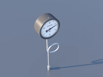 Analog Gauge With Metal Stand White Dial And Black Pointer On Gray Background 3d model