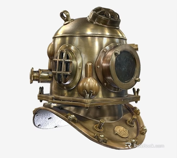 Vintage Brass Diving Helmet With Classic Design And Round Observation Window 3d model 