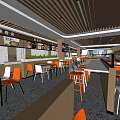 Modern Open Canteen Interior With Dining Tables Chairs Food Counters And Green Plants