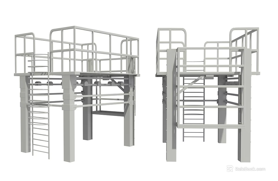 Heavy Duty Industrial Platform Equipment With Safety Railings And Access Ladders 3d model 