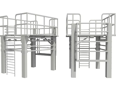 Heavy Duty Industrial Platform Equipment With Safety Railings And Access Ladders 3d model