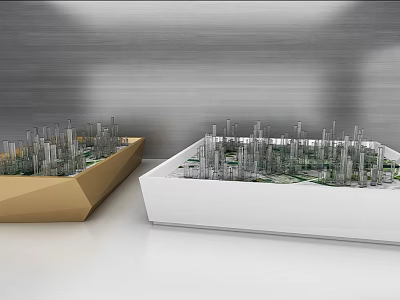Modern Commercial Equipment Display Stands With Transparent Pillars In Gold And White 3d model