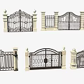 Ornate Wrought Iron Entry Gates Featuring Decorative Patterns And Pillar Supports