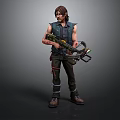 Male Warrior Character In Tactical Gear Holding Modified Crossbow With Arm Markings