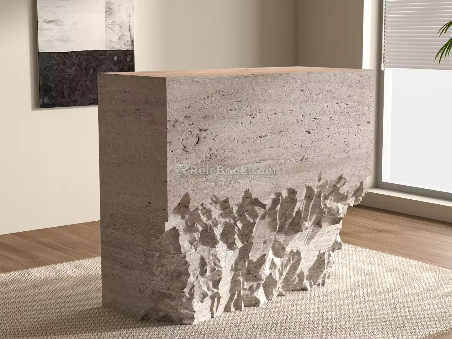 Japanese-style stone front desk 3d model