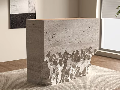 Textured Stone Reception Desk with Irregular Rock Base in Modern Office with Wooden Floor 3d model