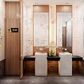 Modern Public Restroom Interior Design With Marble Walls Double Sinks And Mirrors 3d model
