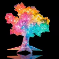 Colorful Tree Shaped Landscape Sculpture With Illuminated Geometric Design And Reflective Base