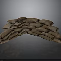 Stacked Hessian Sandbags Forming Curved Arch Structure On Reflective Surface