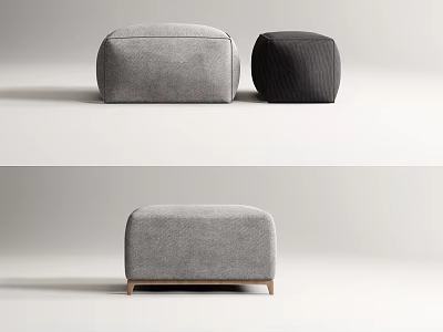 Modern Fabric Footstools In Gray And Black With Wooden Legs Design 3d model