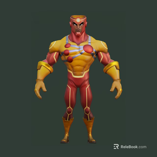 Game and Movie Character 3D Design With Red Yellow Costume Muscular Build Armored Details 3d model 