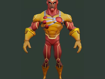 Game and Movie Character 3D Design With Red Yellow Costume Muscular Build Armored Details 3d model