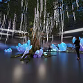 Interactive Art Installation With Large Tree Hanging Lights And Illuminated Crystal Structures 3d model