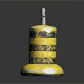 Yellow And Black Striped Traffic Bollard With Metal Top And Base