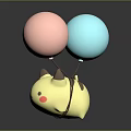 Cute Yellow Cartoon Sculpture With Blue Pink Balloons And Exclamation Marks Design