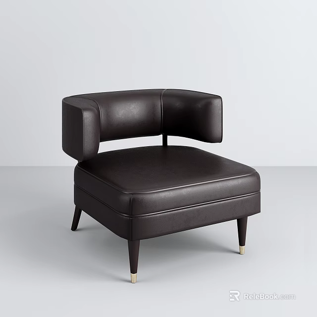 Brown Leather Single Sofa With Modern Design Armrest And Metal Legs 3d model